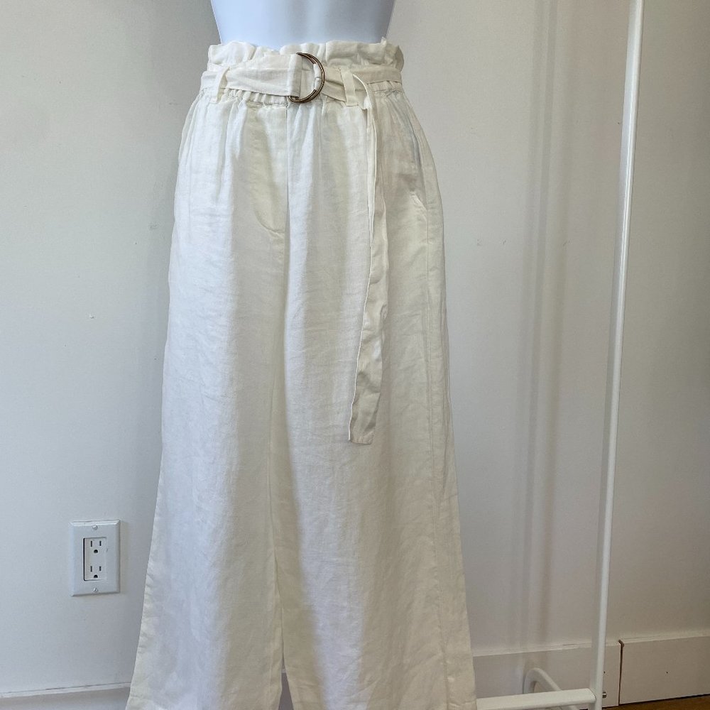 The Drop 100% Linen White Wide Leg Pants